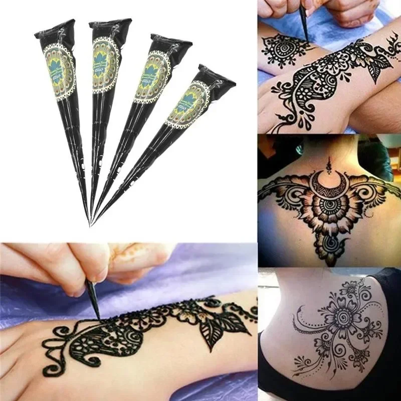 1PCS Organic Indian Henna Black Tattoo Inks Natural Body Art Ointment Mehndi Paste Cone Colored Sticker Mehndi Body Paint