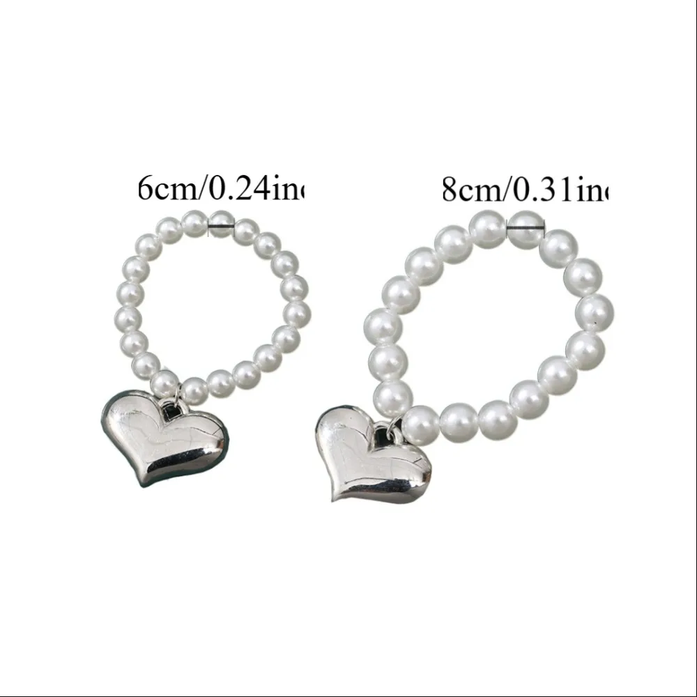 Artigianato Giocattolo per cani Collana a cuore Elastico 6/8mm Bambola per cani Collari di perle Argento Moda Bambole BJD Mini catena di perle Bambole BJD