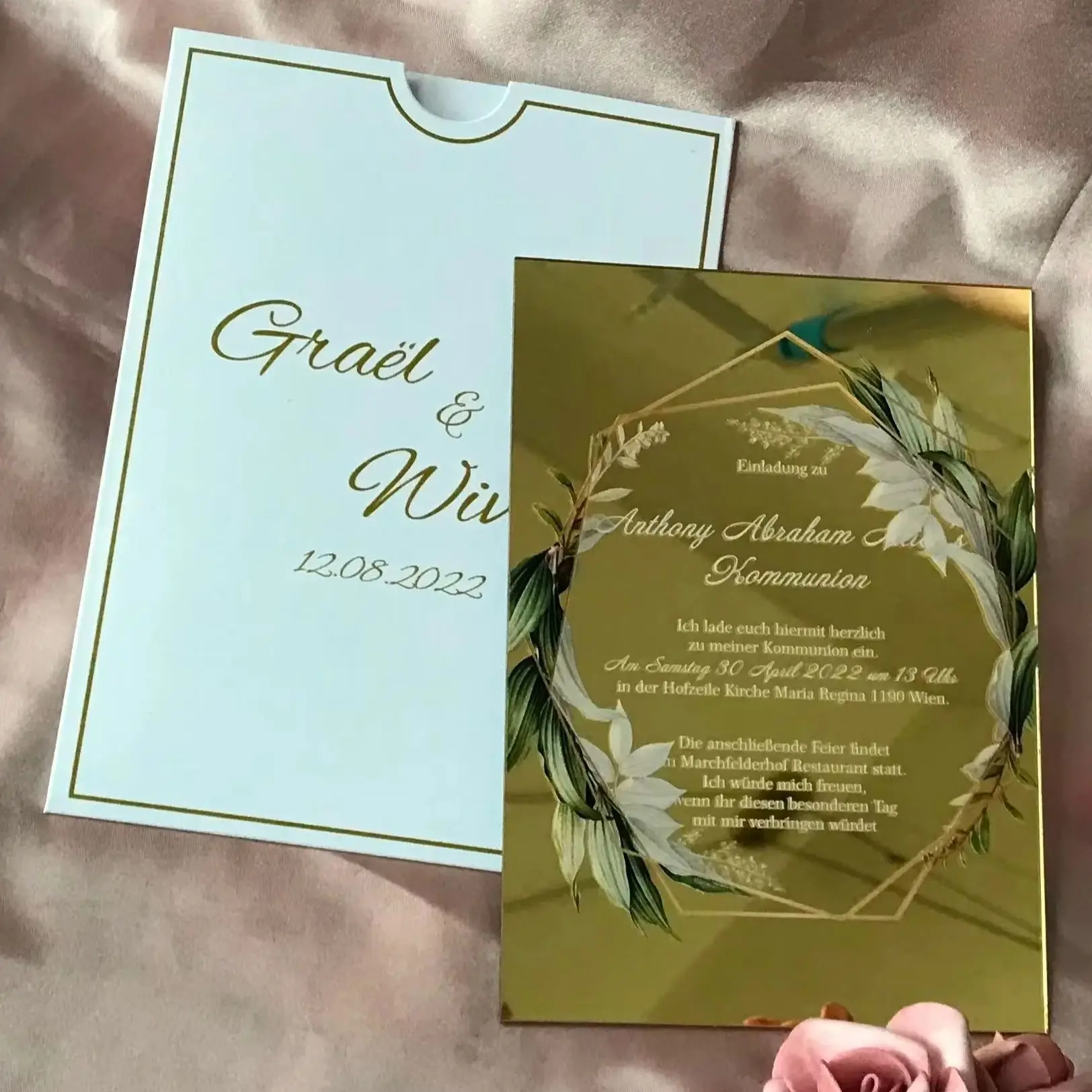 10pcs Custom Mirror Gold Acrylic Wedding Invitation Card,Make Your Own Birthday Greeting Card,Invite for Party Favor Decoration