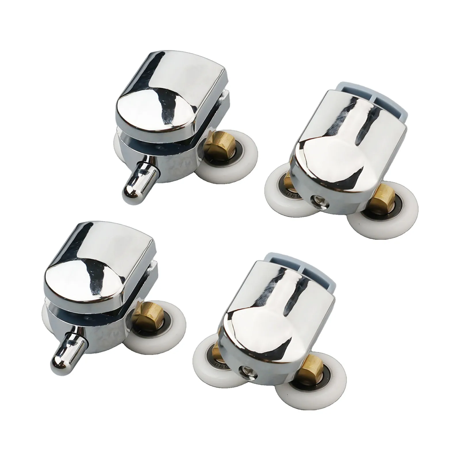 Zinc Alloy Shower Door Rollers 4 Pack Twin for Top Bottom Design Compatible with Most Swing Type Glass Shower Enclosures 5-8mm