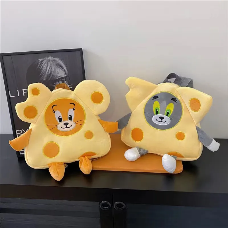 Mochila de peluche de gato y ratón, mochila infantil con diseño de Tom y Jerry, bolsa de queso con muñeco de peluche