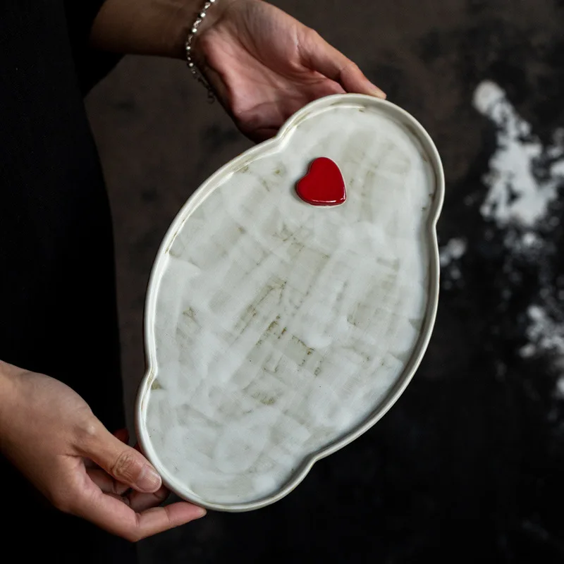 Creative Dry Brewing Tray, Ceramic Small Tea Tray Saucer, Powder Oval-shaped Retro Household Small Tea Table, Pot Support