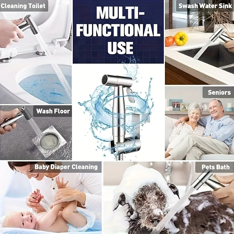 3-Piece Handheld Toilet Bidet Sprayer 1.5m 2m 2.5m Spring Shower Head Hose Tube Toilet Bidet Bathroom Accessories