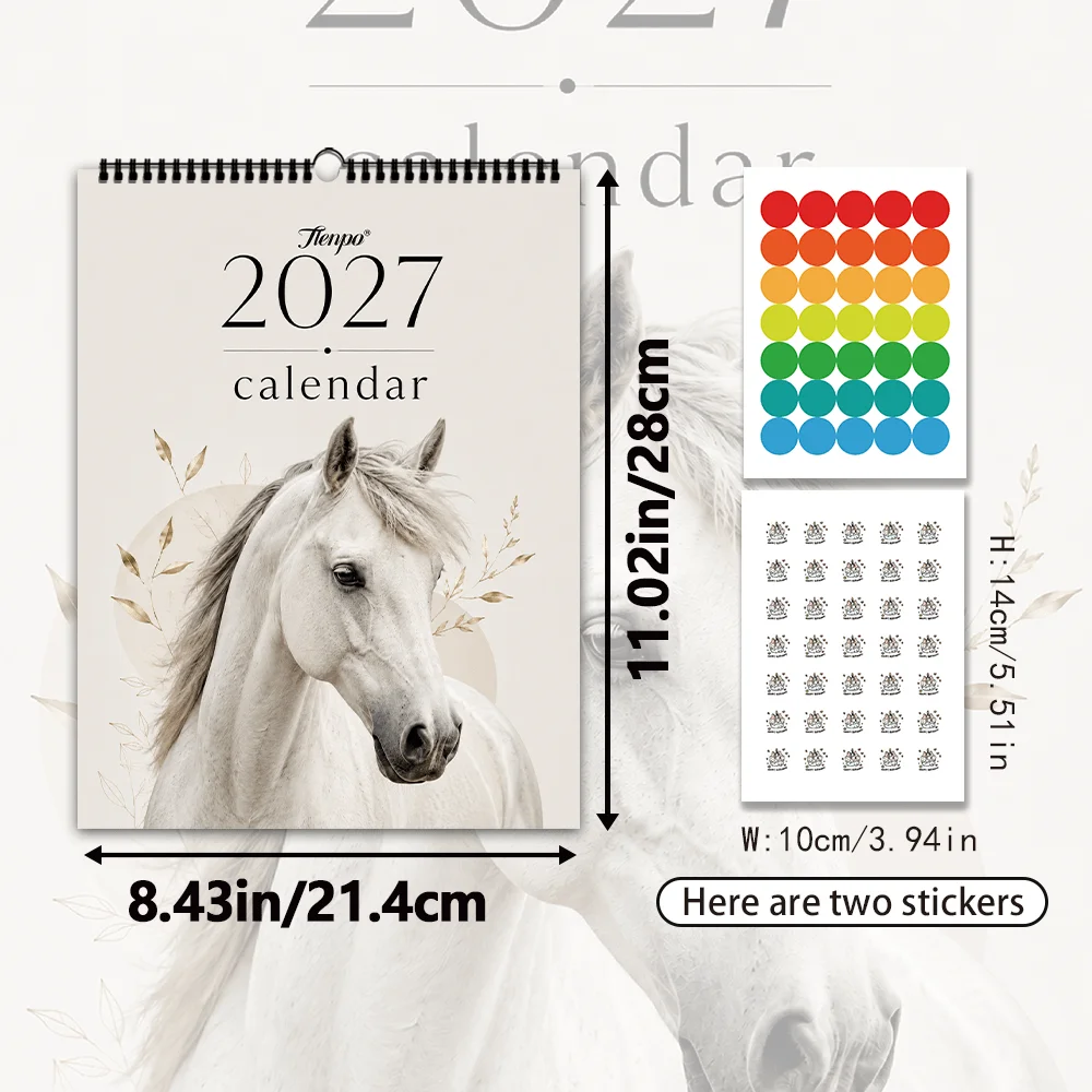 1pc 2027 Minimalist White Horse Wall Calendar,12‑Month Planner,Gift For ,Christmas,Halloween,New Year,Free Stickers Included