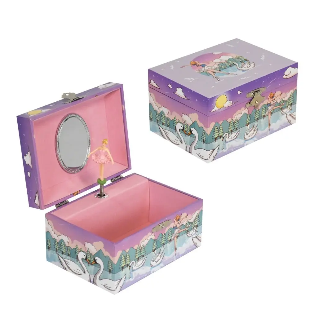 Cartoon With Mirror Rotating Girl Music Box Drawer Style Sparkling Musical Jewelry Box Save Space Ballerina Music Box Girls