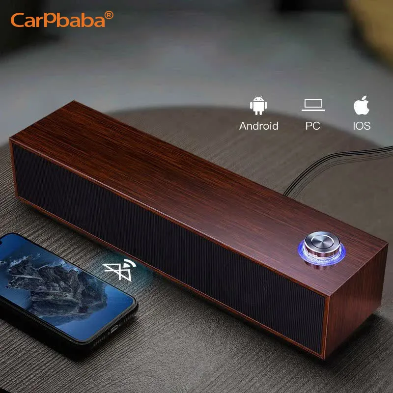 Carpbaba E350M Home Theater Wired Bluetooth Speaker Computer Subwoofer Echo Wall Soundbar Desktop Wooden Soundbox HiFi Stereo