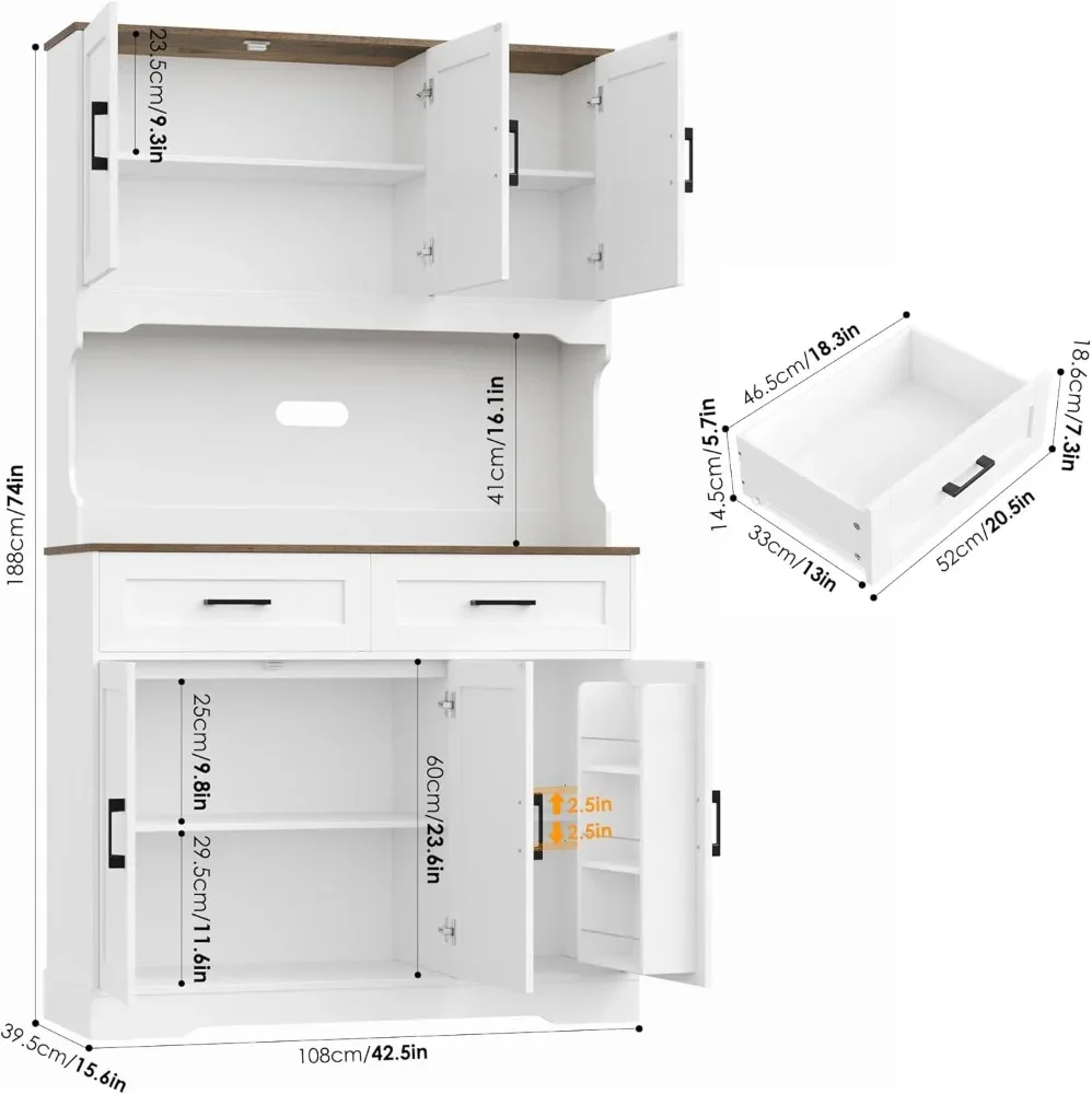 Tall Kitchen Pantry Cabinet, Kitchen Cabinets with Countertop, Farmhouse Kitchen Pantry Storage Cabinet with Doors and Shelves