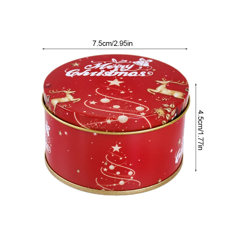 1/5PCS Christmas Metal Tin Gift Box Round Candy Cookie Packing Boxes Chrismas Party Decoation Supply Navidad Gifts New Year 2025