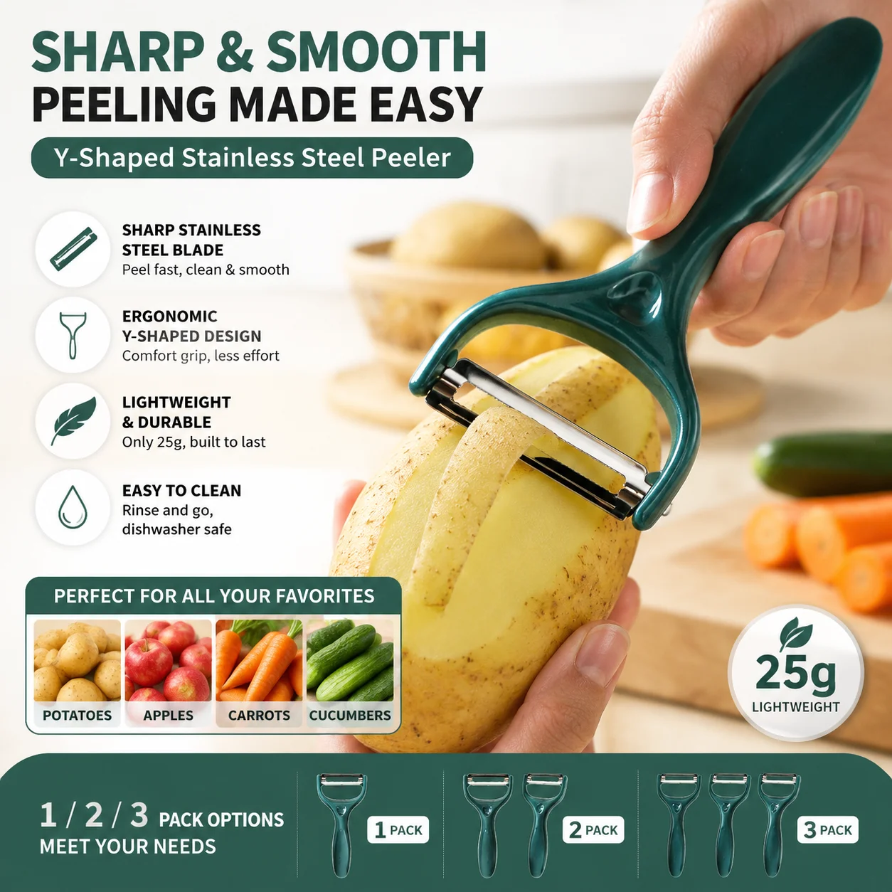 Meal Prep Potatoes - Y型野菜ピーラー ステンレス鋼刃 ポテトフルーツピーラー 人間工学に基づいたハンドル キッチンツール 家庭料理の準備用