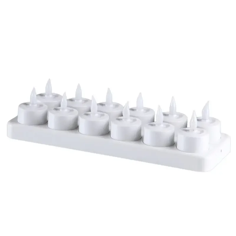 Set of 12 Rechargeable LED Candle Flameless Flickering Tea Light Electric Lamp Waxless Valentine Home Wedding Xmas Table Decor