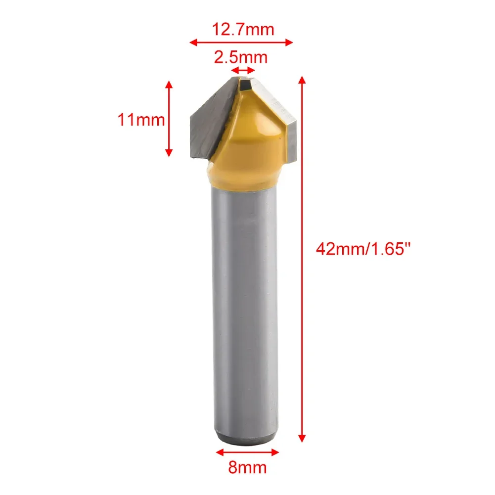 V-Shaped Groove Router Bit 90 Degrees 8mm Shank With 1/2 Flat Head Carbide Wood Engraving Milling Cutter Woodworking Router Bit