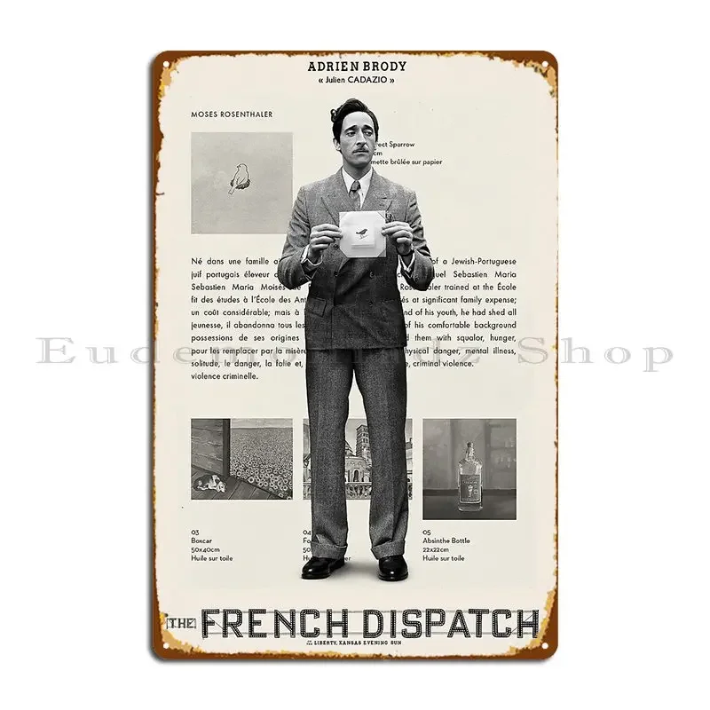 La despacho francés Wes Anderson Timothee Chalamet Saoirse Ronan Adrien Brody carteles de Metal Club Bar pared cueva cartel de estaño