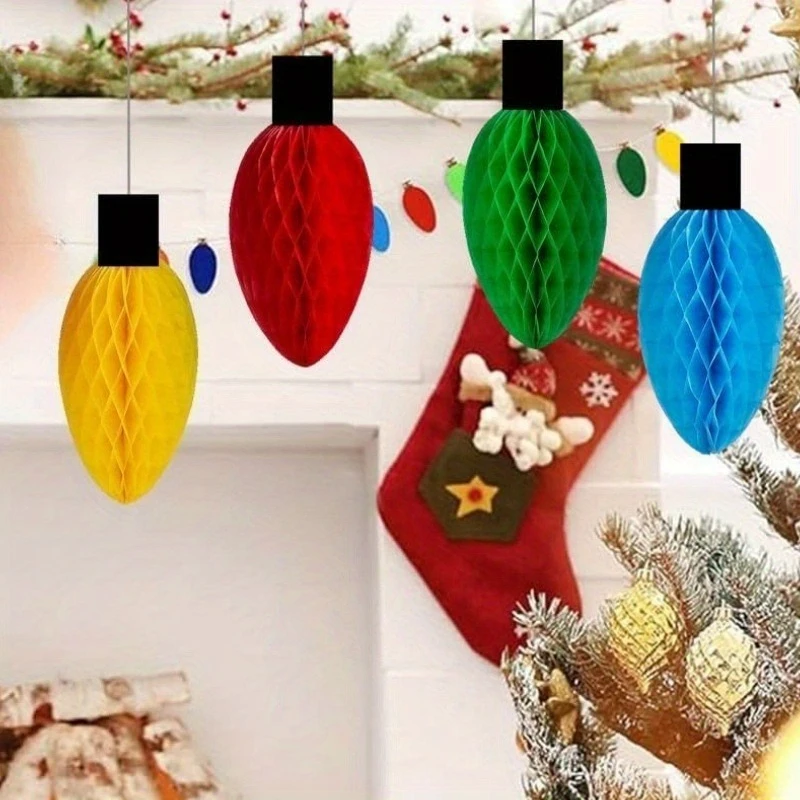 4/12 قطعة فوانيس ورقية على شكل قرص العسل لعيد الميلاد، كرات على شكل قرص العسل الورقية المقلدة، كرة زهور أوروبية وأمريكية مستديرة