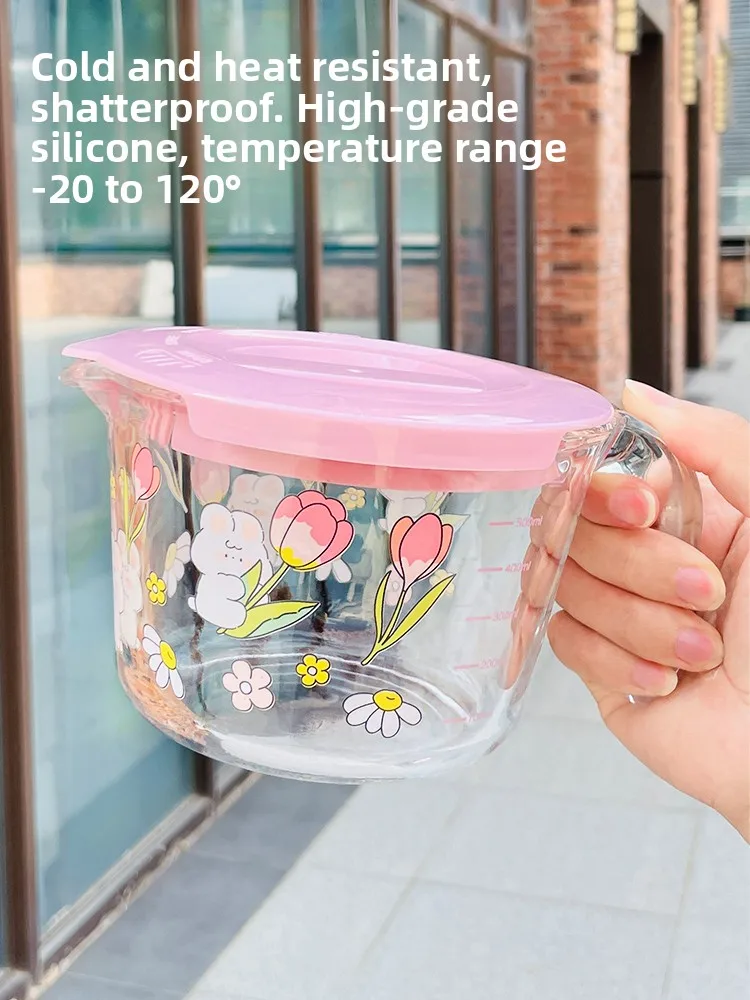 Thiened Glass Milk Cup Baking Measuring Cup Home Use Heat Resistant Microwave Se Cute Breakfast Cup with Sc for Cooking view 3