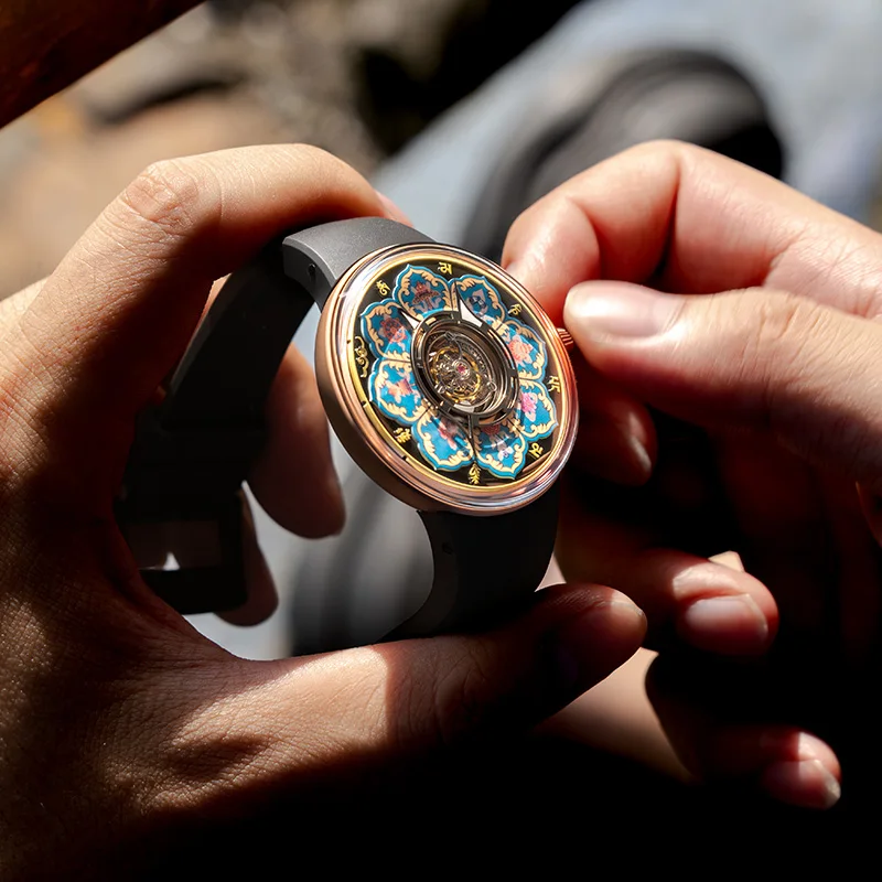 CRONUSART ผู้ชายตูร์บิยองนาฬิกา 43 มม.ไทเทเนียมนาฬิกาข้อมือลูมินัส ทังกา เอ็นเมลล์หน้าปัดฟลูออโรรับเบอร์สายโครงกระดูก