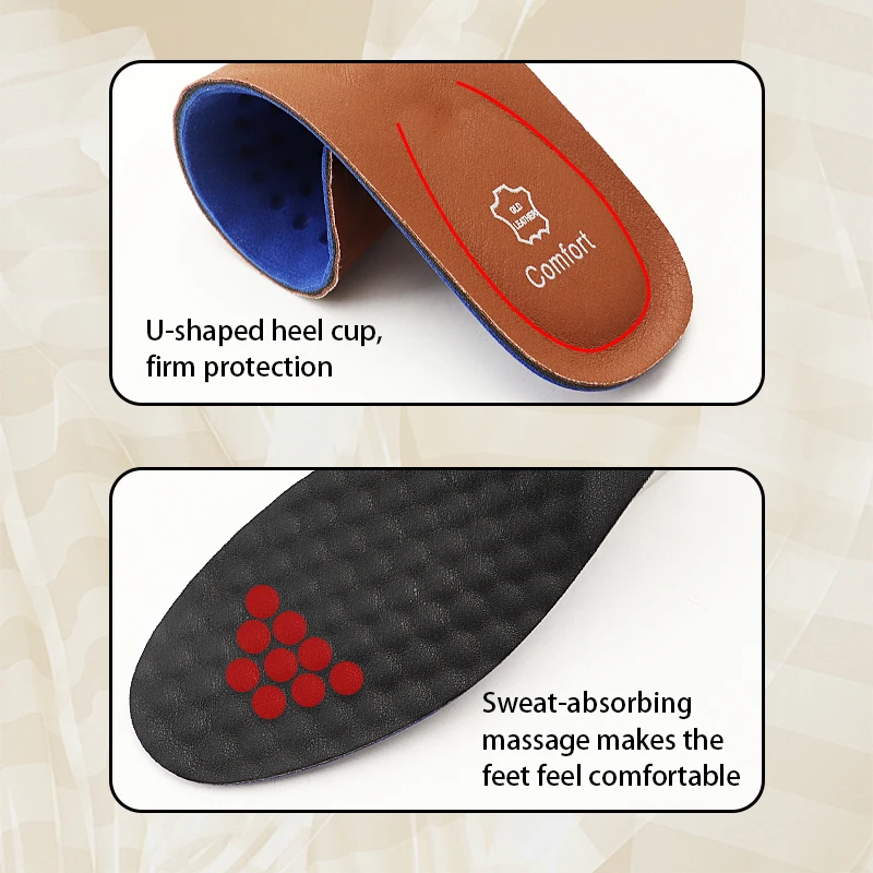 Premium Leather Shoe Insole for Flat Footed Orthopedic Arch Support Plantar Fasciitis Feet Pad Shock-absorbing Cushion Protector - view 3
