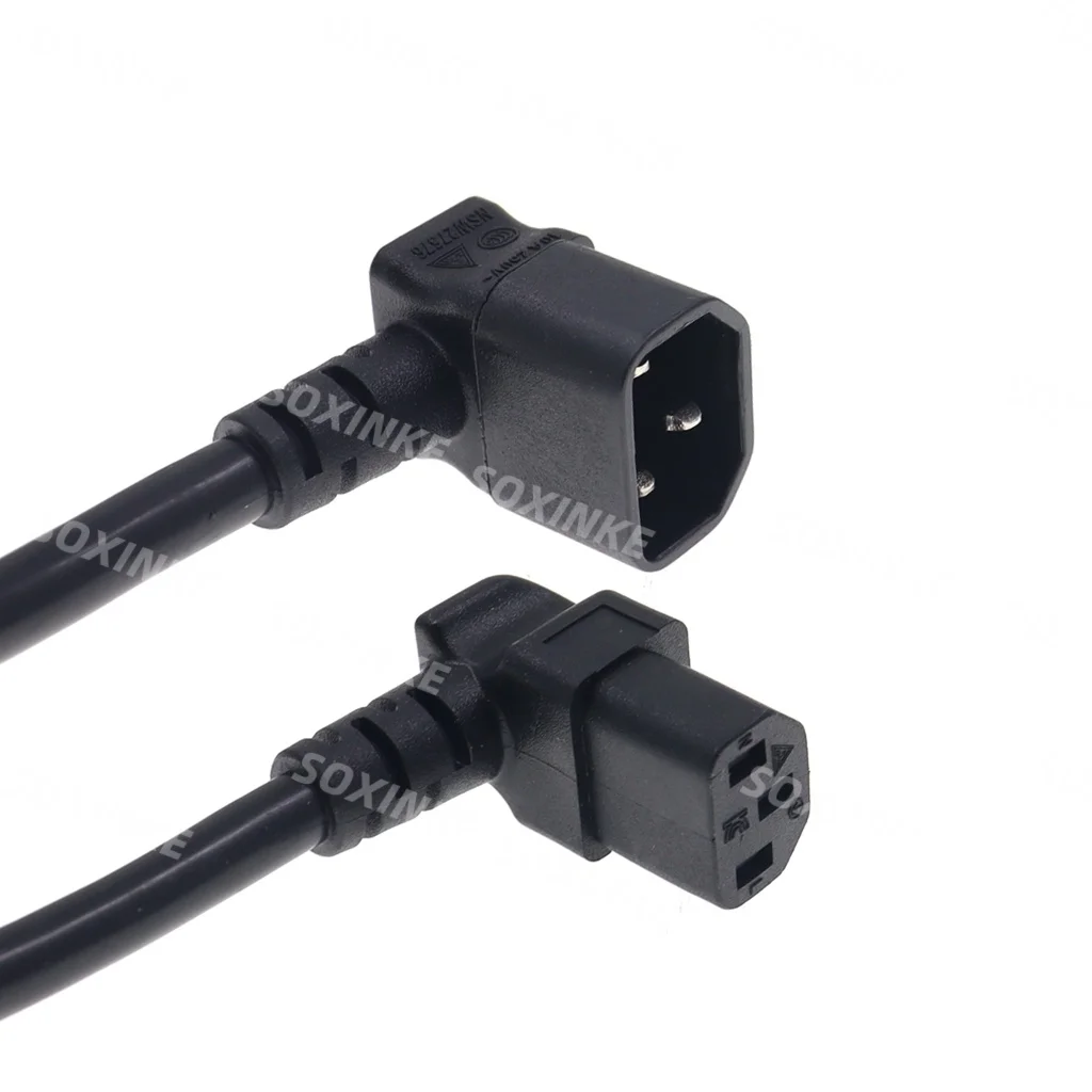 Dual Down C14 to C13 90 Degree Angle IEC 320 male to female AC Power Extension Cable 10A 250V