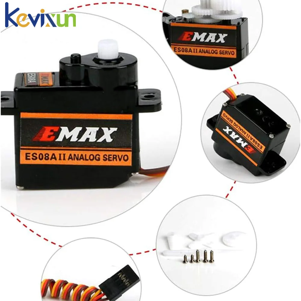EMAX ES08MA ES08MAII Mini Metal Gear Servo Analógico para Rc Hobbies Carro Barco Helicóptero Avião Rc Robô