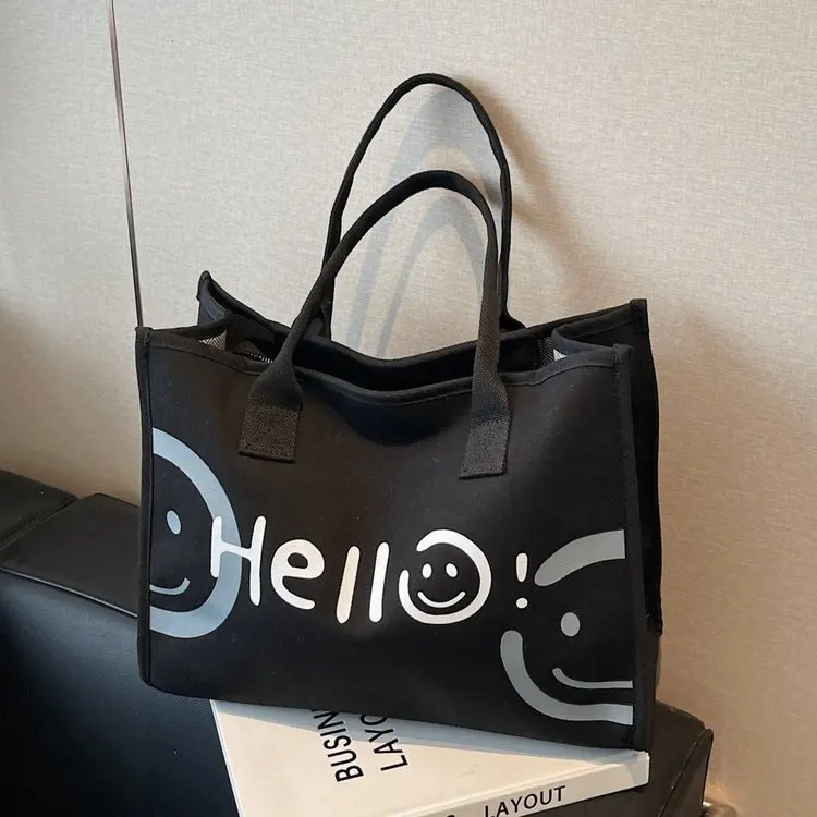 

Минималистичная холщовая большая сумка с буквами для женщин — пригородная сумка большой вместимости, шикарная художественная сумка через плечо и портативная сумка