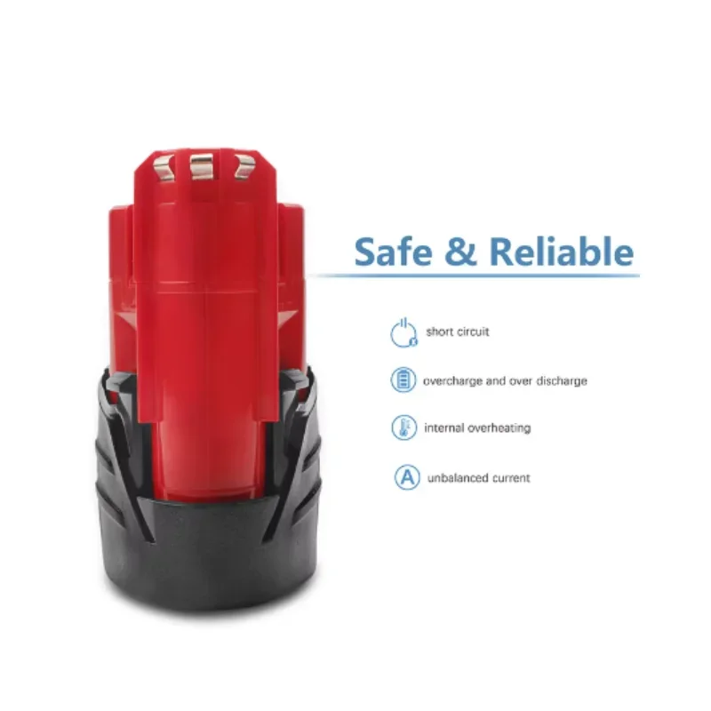12V rechargeable battery, suitable for Milwaukee M12 XC cordless tool 48-11-2402 48-11-2411 48-11-2401 MIL-12A-LI