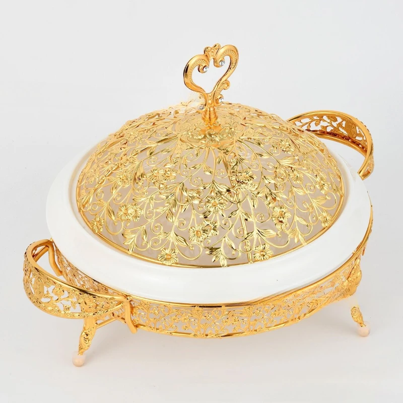 

Golden buffet stove Hotel thermal insulation lunch stove Ceramic liner Warm vegetable stove Restaurant Buffet hot pot stainless