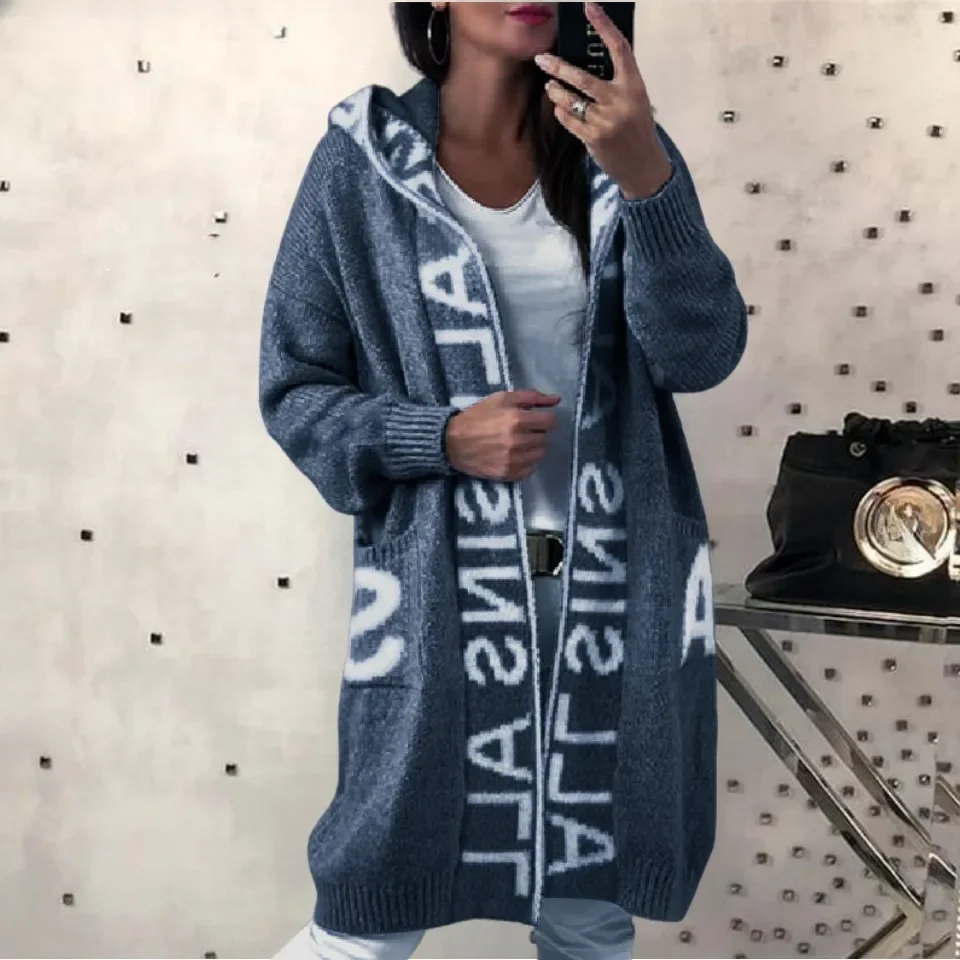 

Casual Hooded Long Coats Cardigan Hooded Knit Sweater for Women Fashion Autumn Winter Long Sleeve Sweater Vintage Chic Warm Tops