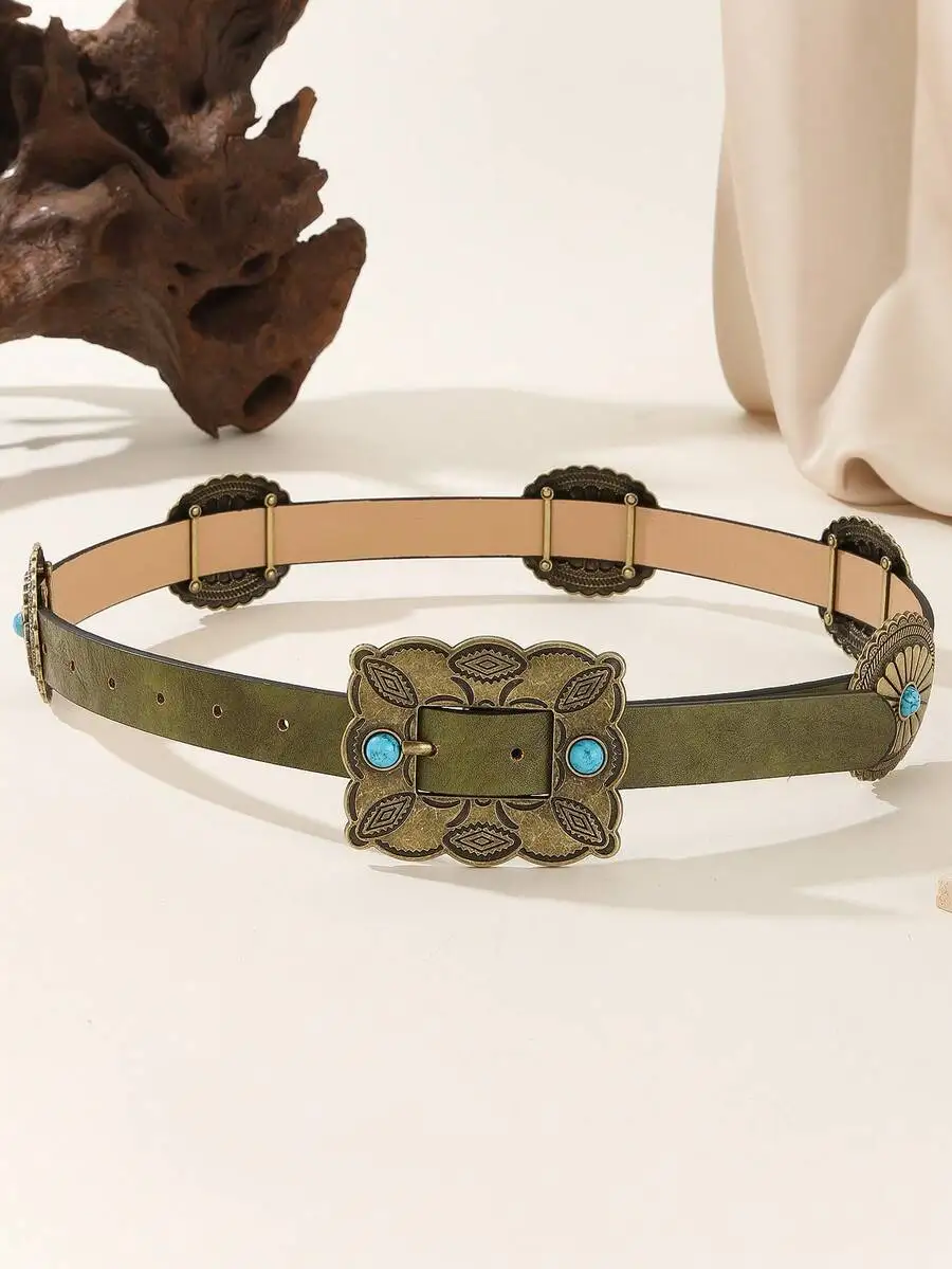 1pc Women's Shiny Bohemian PU Leather Waist Belt, Adjustable With Detachable Accessories, Customize Accessory Quantity Summer,