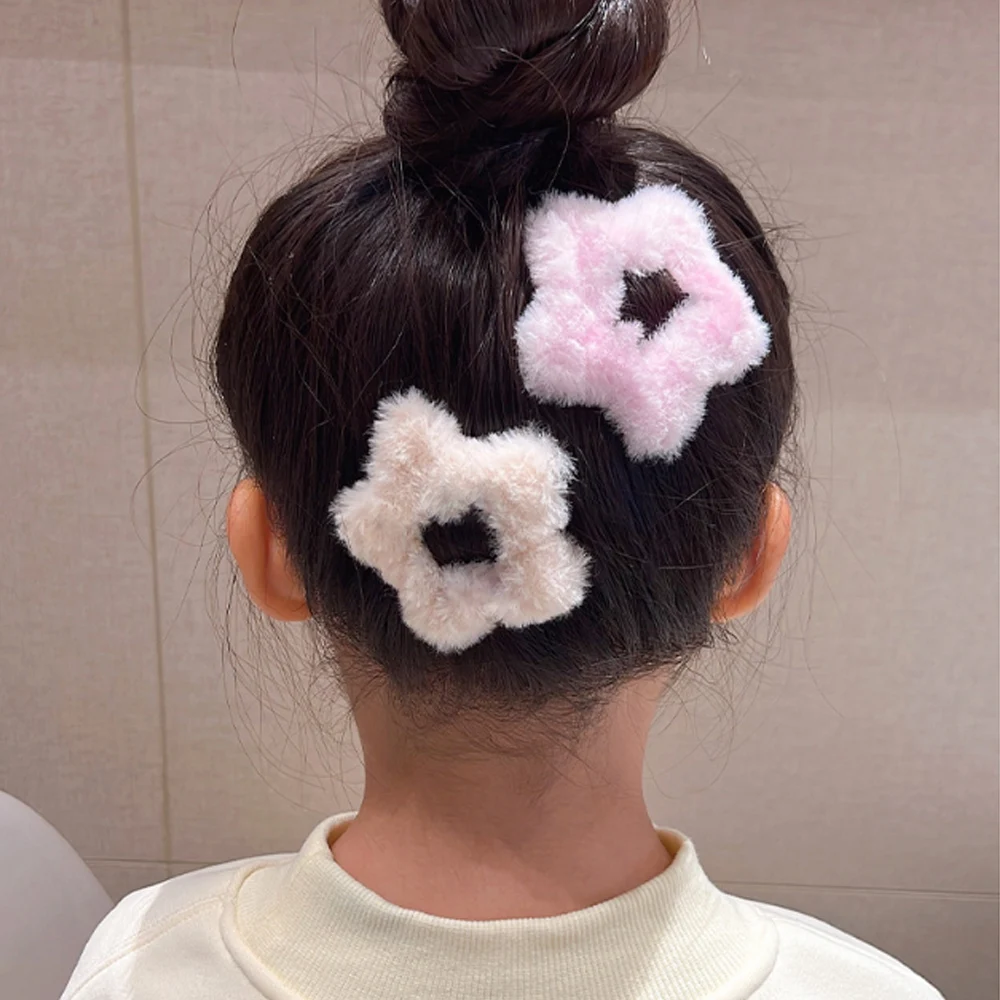 Furry Faux Fur Star Hair Clip Barrette Hairpins Hair Accessories Plush Star Hair Clip Pentagram Bangs Side Clip Sweet Headwear