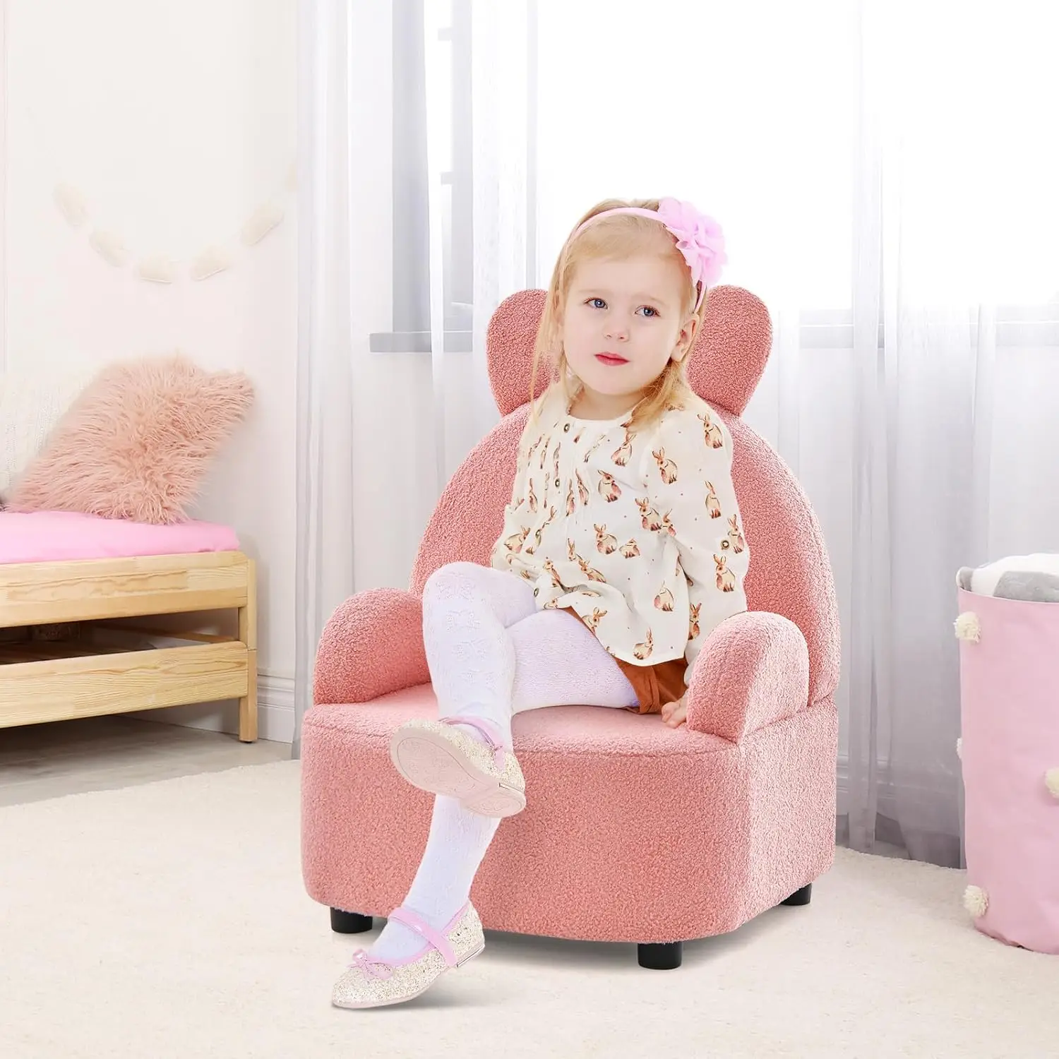 Kids Sofa, Toddler Armchair Chair with Solid Sturdy Wood Construction Plush Fabric, Upholstered Children Armrest Couch