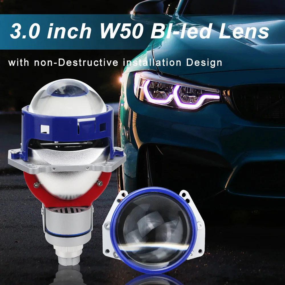 130W 3 Inch LED Headlight Fog Light H4 H7 LED Bi Beam Projector Dual Cup Laser High Power Plug and Play Super Bright Front Lamp