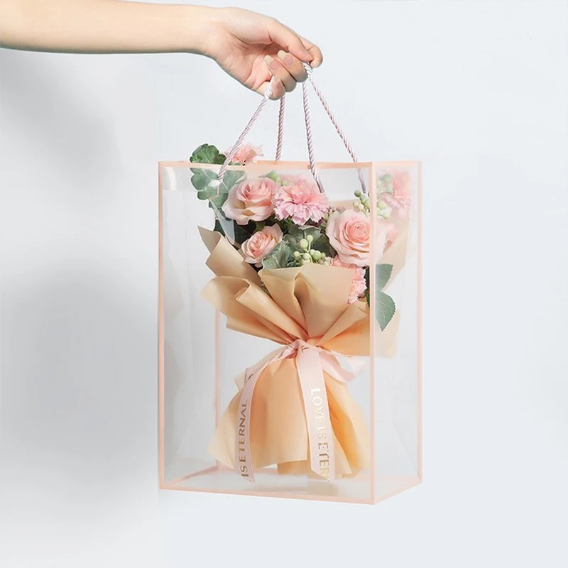 Transparent Plastic Gift Bag Flowers Bouquet Wrapping Supplies Wedding Festival Party Flower Handbag DIY Gifts Packaging Bags