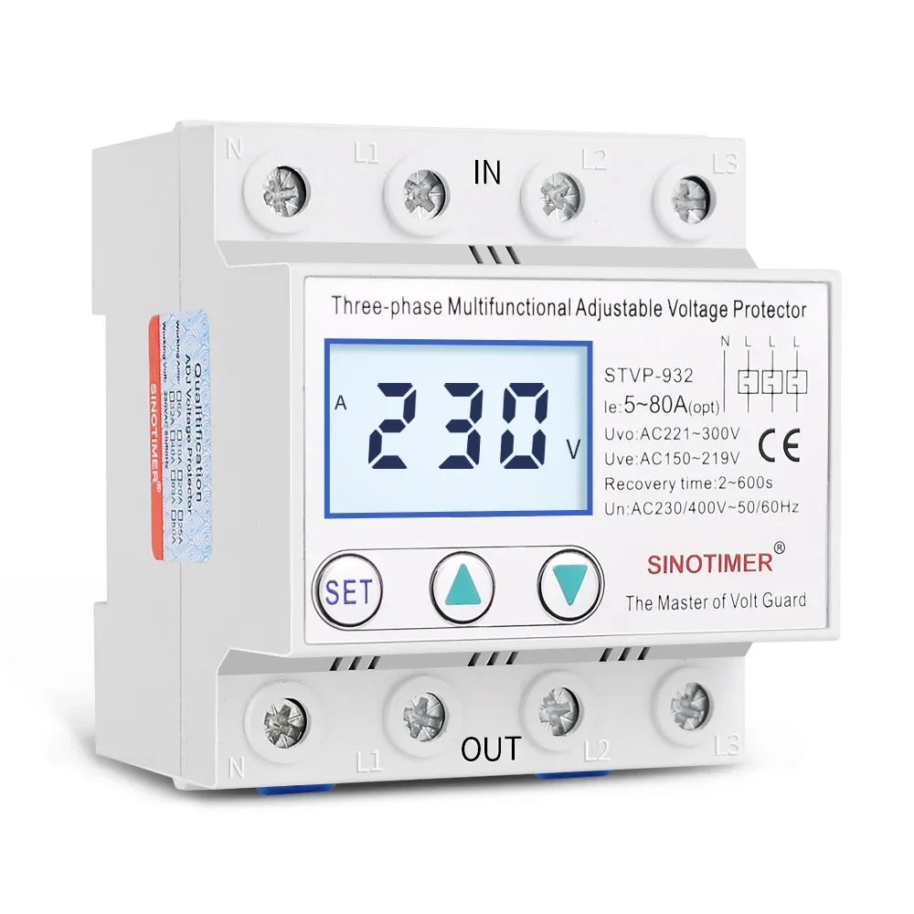Three-phase Liquid Crystal Display Self-repeating Adjustable Intelligent Overvoltage and Undervoltage Protector 380V STVP-932