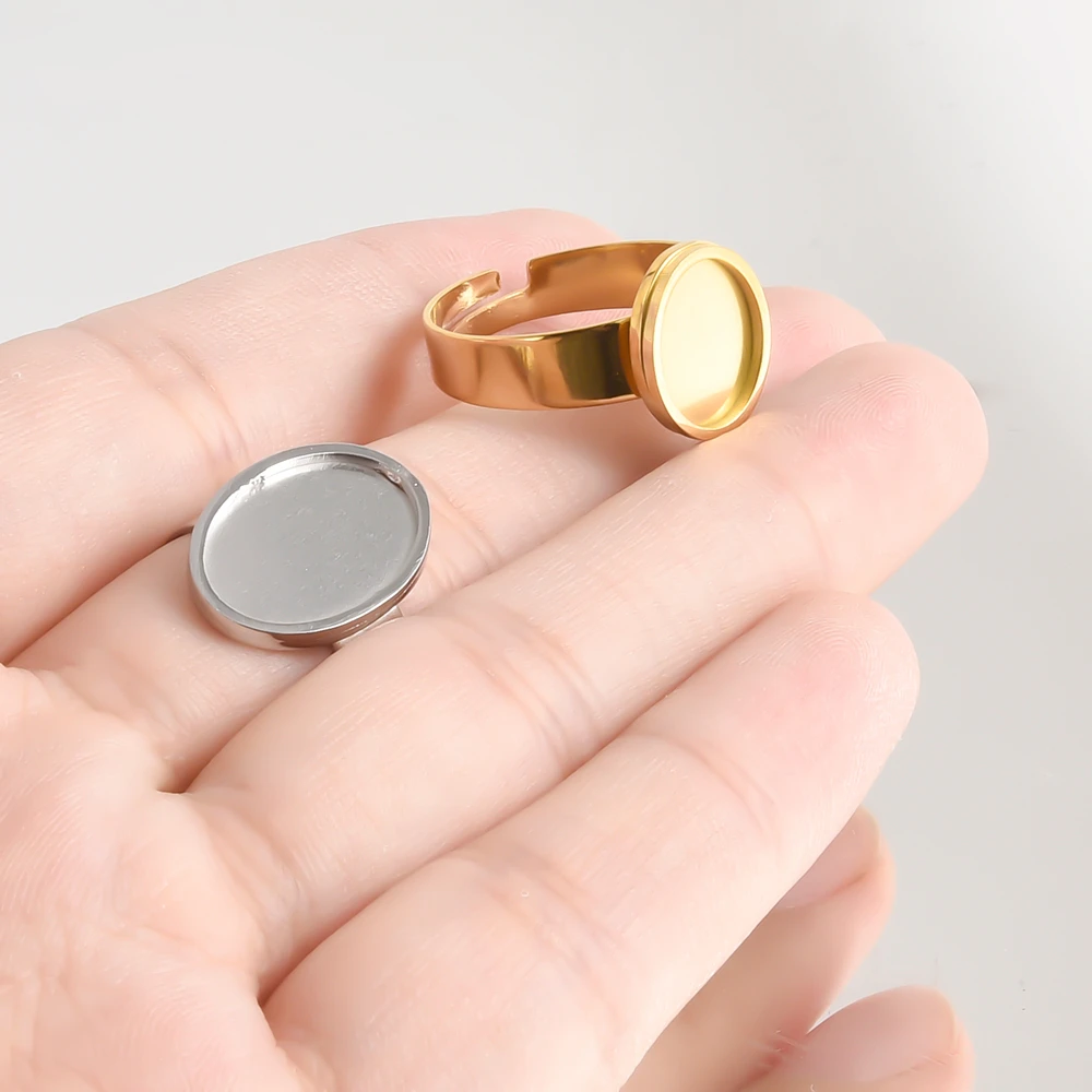 الذهب الحقيقي مطلي 10/12/16/20 مللي متر حلقة بيضاوية فارغة كابوشون قاعدة إعدادات لا تتلاشى الفولاذ المقاوم للصدأ خواتم للنساء الرجال صنع المجوهرات