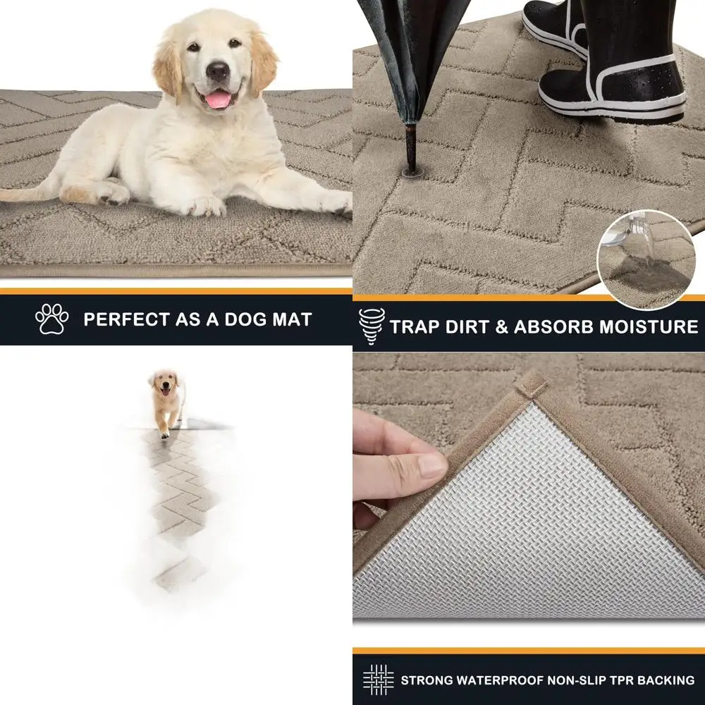 Tapete Absorbente Grande de 32 x 70 Pulgadas, Antideslizante, Lavable a Máquina, Ideal para Perros y Zapatos con Barro, Color Taupe