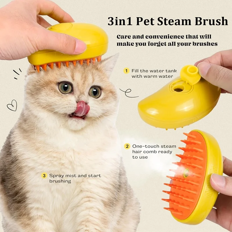 2024 New Cat Dog Steam Brush Pet USB Electric Spray Silicone Massage Comb 3 in1 Pet Grooming Brush