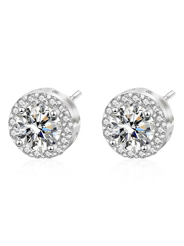 Fashion Moissanite Jewelry 925 Sterling Silver Zircon Earrings Round Cut 1 ct Diamond Stud Earring for Women