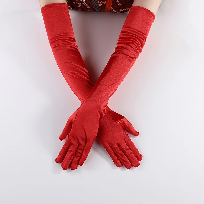 Satin elastische Tönung Cosplay Frauen Halloween Handschuhe sexy Abendessen Leistung Samt Hochzeit Handschuhe 1920s Flapper Handschuhe