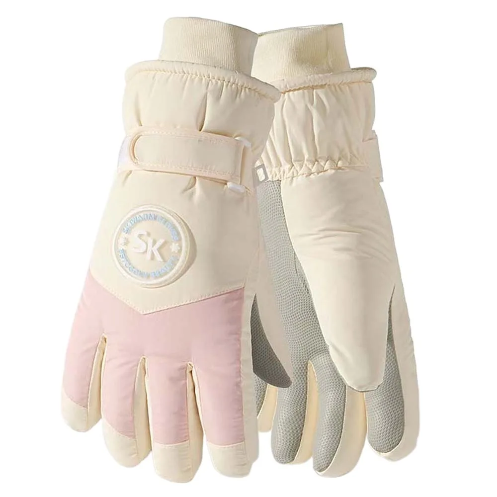

Adjustable Oxford Cloth Thickened Gloves Soft Coral Fleece Ski Anti-cold Mittens Anti-splash Water PU Finger Mittens Women
