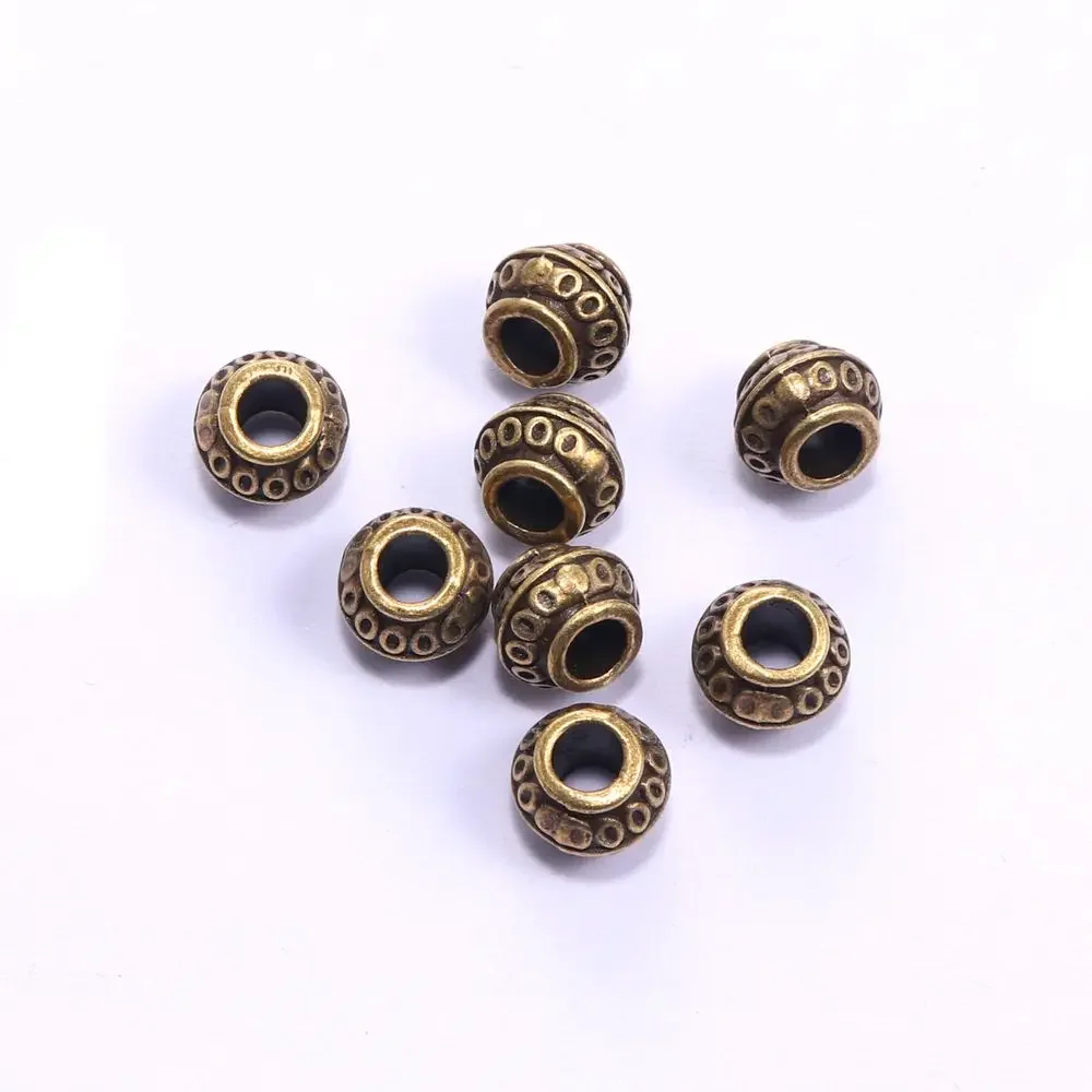 50pcs Tibetan Tube Metal Big Hole Loose Spacer Beads For Jewelry Making DIY Bracelet Necklace Accessoies Wholesale Supplies