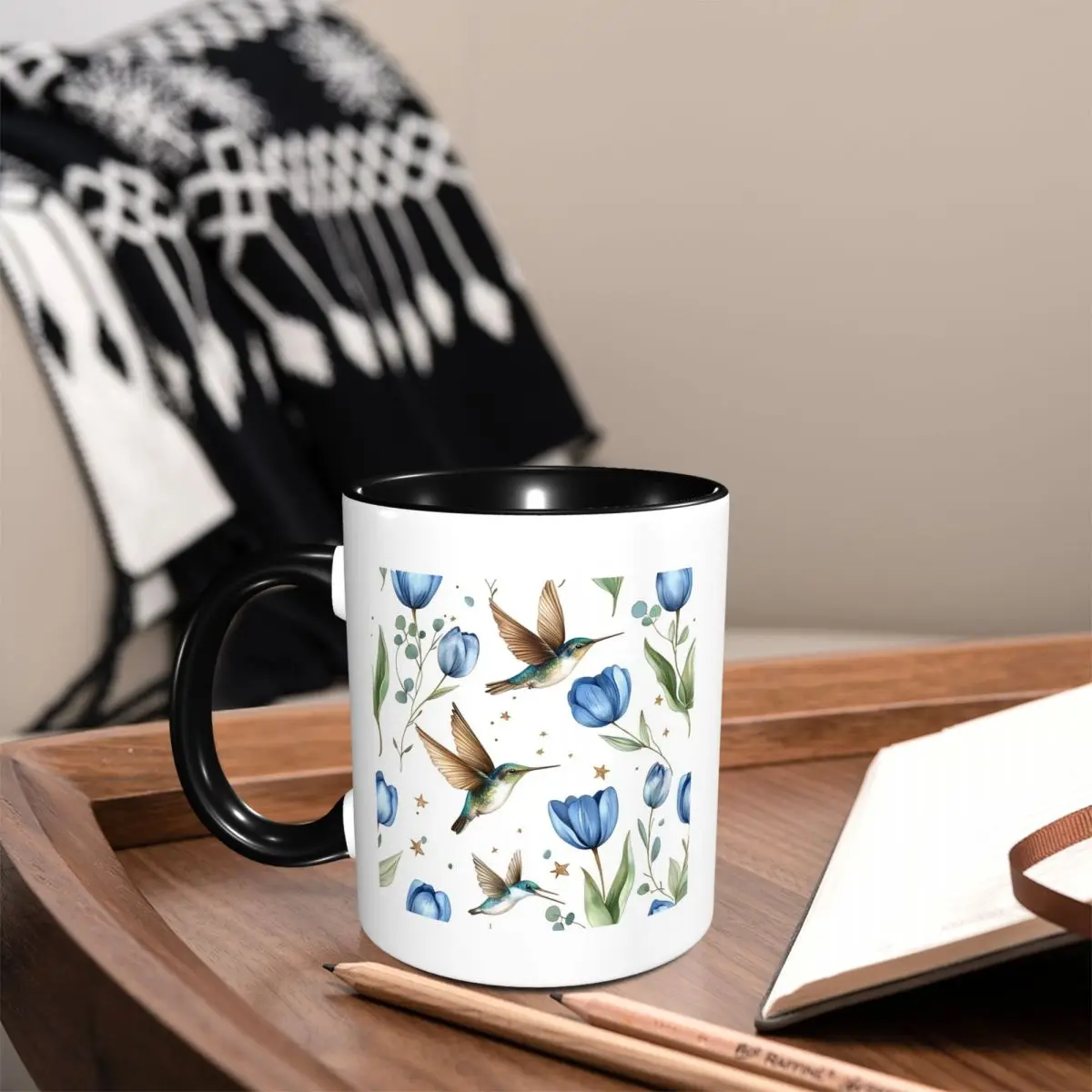Tulips And Hummingbirds Mug Funny Ceramic Coffee Cups Tea Mugs Milk Cup Drinkware Gift for Woman Man