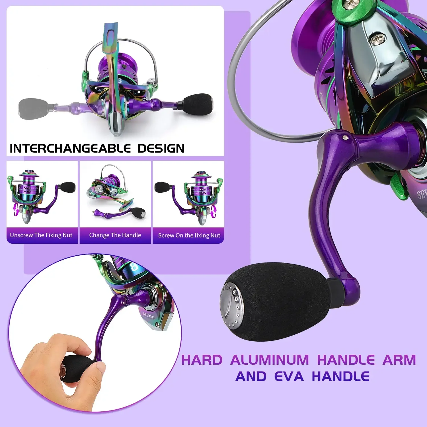 Sougayilang Spinning Angelrolle 5,2:1 Hochgeschwindigkeitsverhältnis EVA Grip Max Drag 12 kg Griff Karpfenbarsch für Süßwasser-Angelrolle – Detail 7