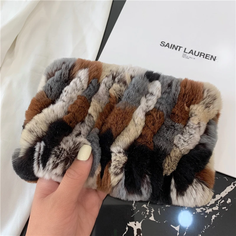 Women Handmade Stretch 100% Real Rabbit Fur Scarf Knit Genuine Rex Rabbit Fur Headbands Girls Natural Rabbit Fur Ring Scarves