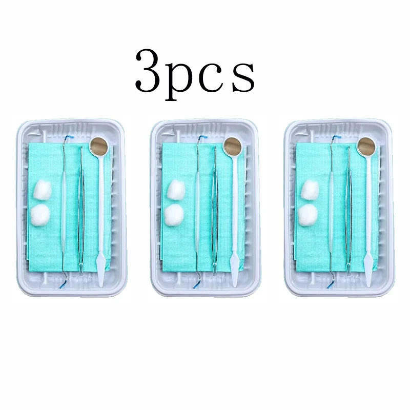 3 Sets Disposable Dental Care Set Include Dental Tweezers Tray Dental Mirror Dental Probe Dental Bib Cotton Ball Dentist Tools