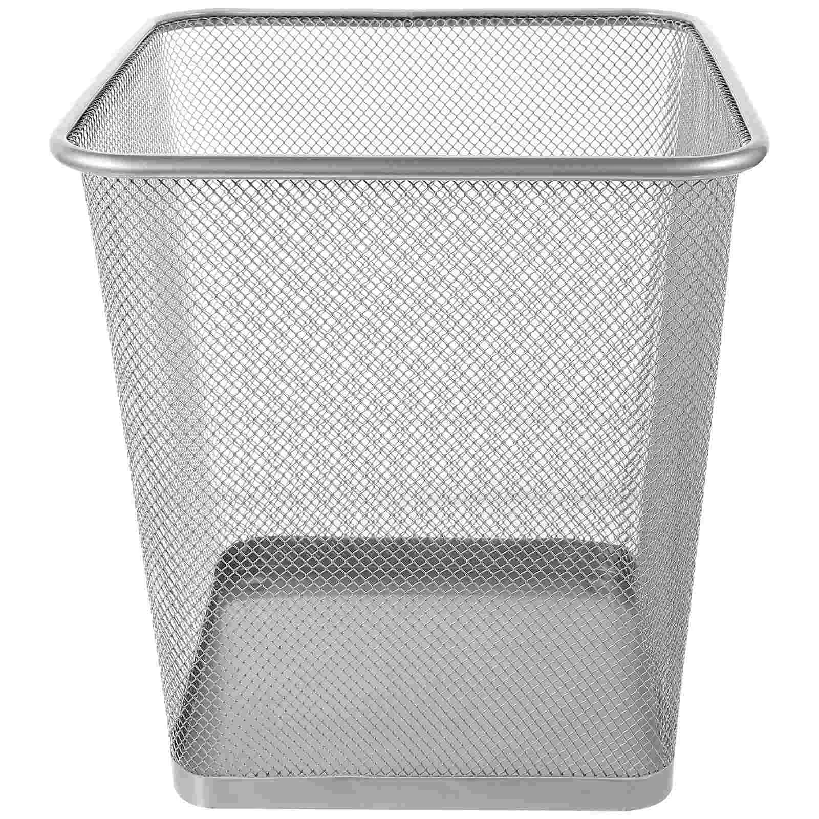 

Garbage Can Silver Trash Metal Mesh Wastebasket Black Wire Bin Modern Home Decor Dustbin Iron ​mesh Ventilated Craft Room