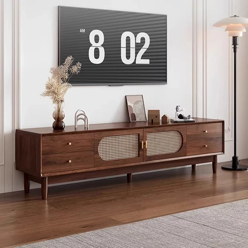 

Living Room Decoration Hemp Tanba Mobile Tv Stand Solid Retro Wood Monitor Riser Wall Tv Cabinet with Furniture for Room