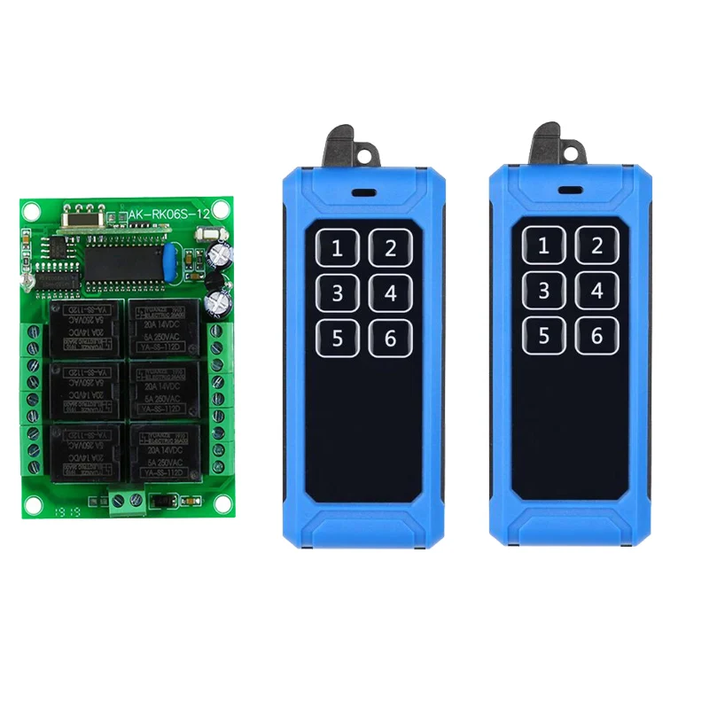 

2000m DC12V 24V 6CH Wireless Remote Control LED Light Switch Relay Output Radio RF Transmitter And 433 MHz Receiver For garage