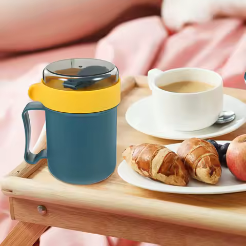 Portable Soup Cup 500ml Food Grade PP Safe Material Leak Proof Lid Sturdy Handle Breakfast Mug Kitchen Tableware Easy Carry Home