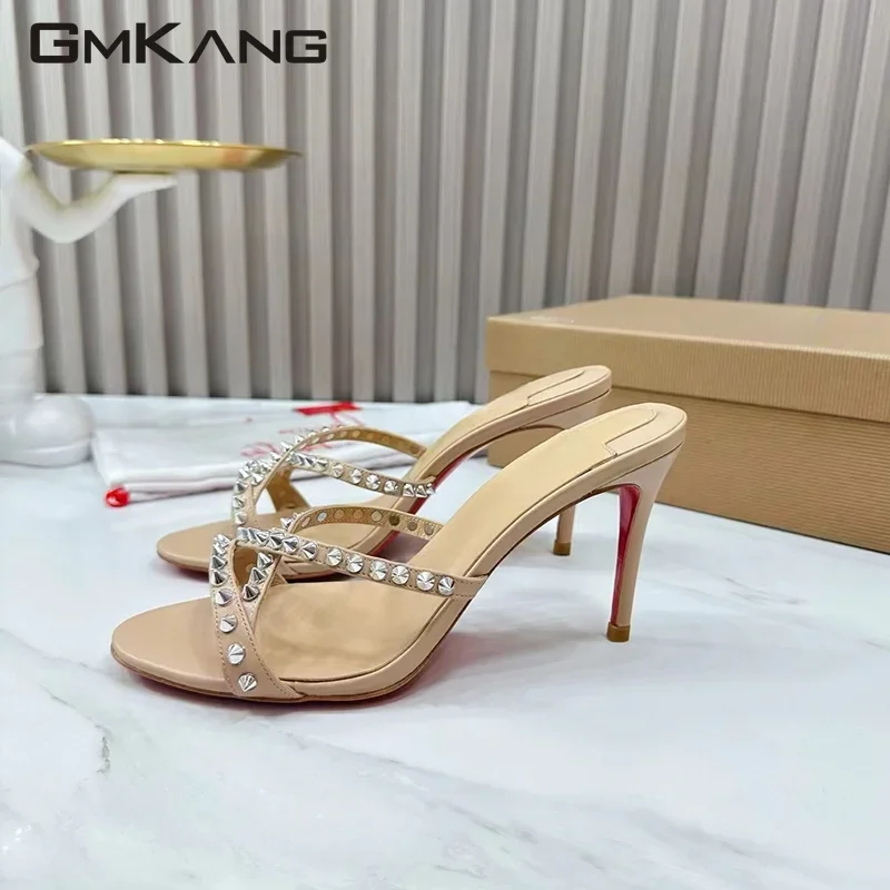 New high heel sandals ladies original leather party shoes ladies metal strange heels summer sandals gladiat