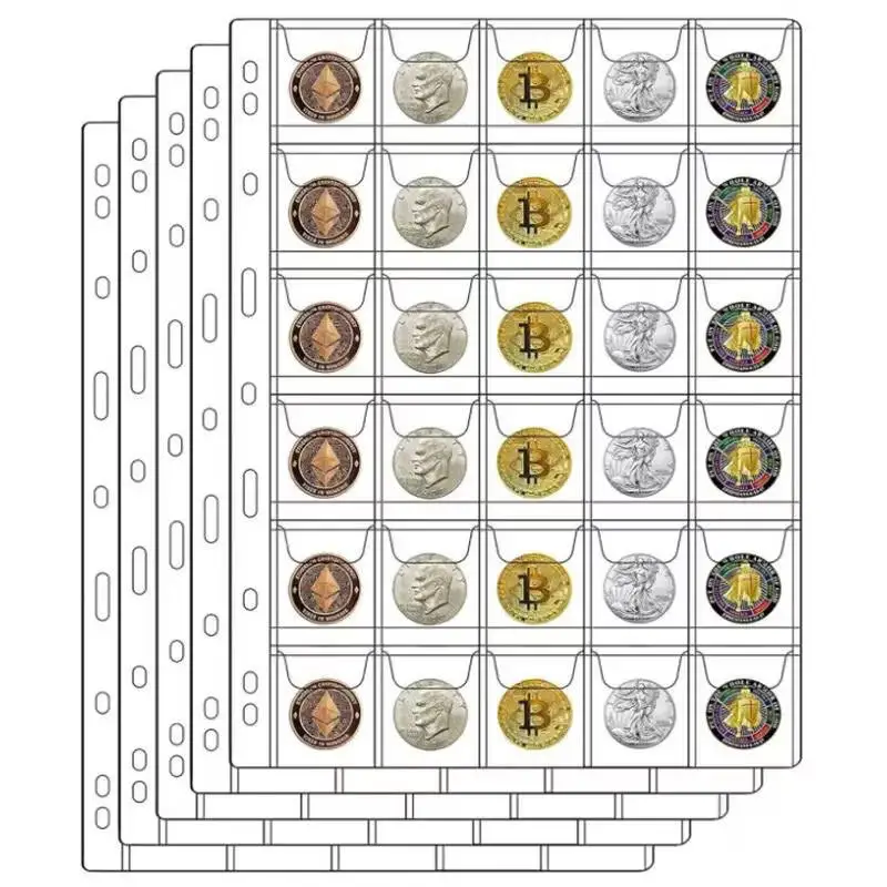 10PCS Album for Coins Albums 20/30/42 Pocket Coins Collection PVC Transparent Inside Pages Coins Loose Leaf Organizer Bag
