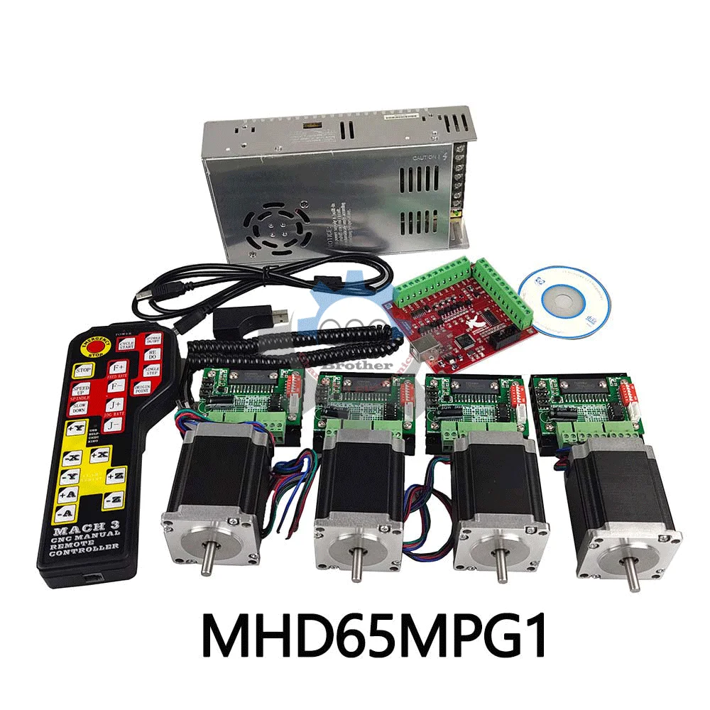 CNC Mach3 4-Axis Control Card Kit TB6560 stepper motor Driver*4+Nema23 Motor*4+Handwheel Control System